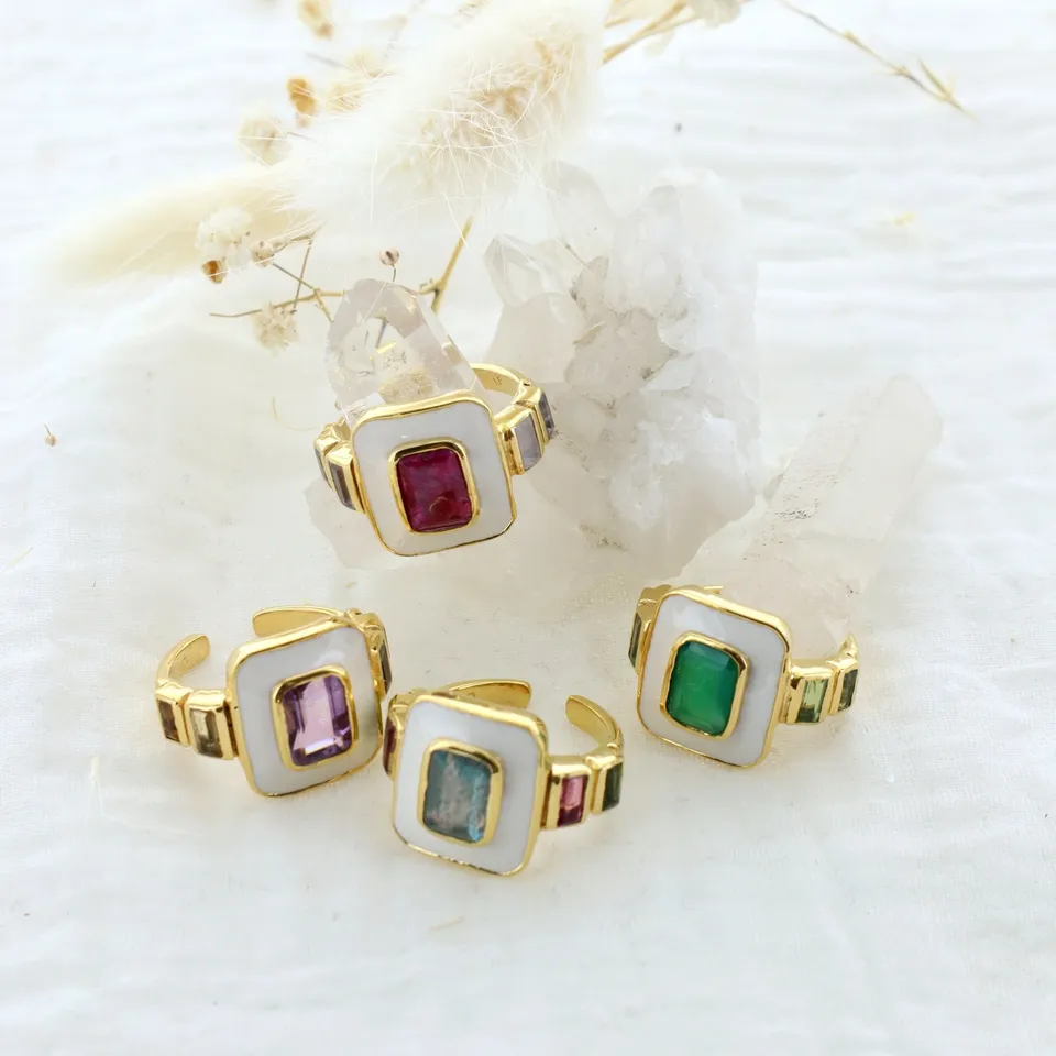 Leticia Ponti Laura bague agate verte péridot émaillée plaqué or