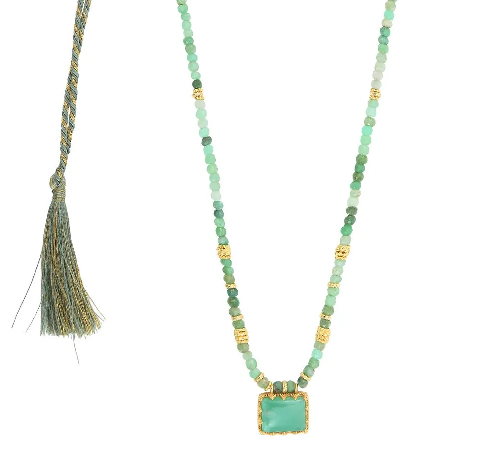 Leticia Ponti Maëlle sautoir chrysoprase réglable plaqué or