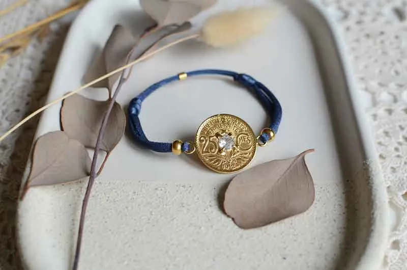 Le P’tit Franc Fraternité Étoilé 25 cts bracelet cordon zirconium