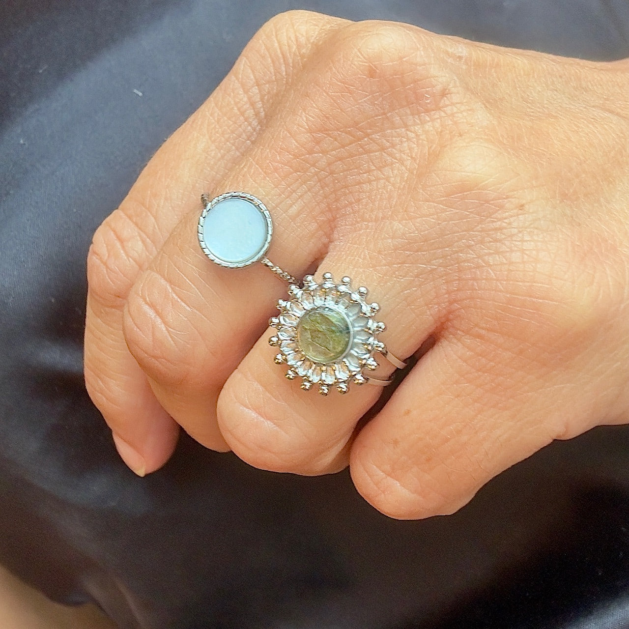 MAD SO CREATION Nalia bague nacre argenté réglable 52-58