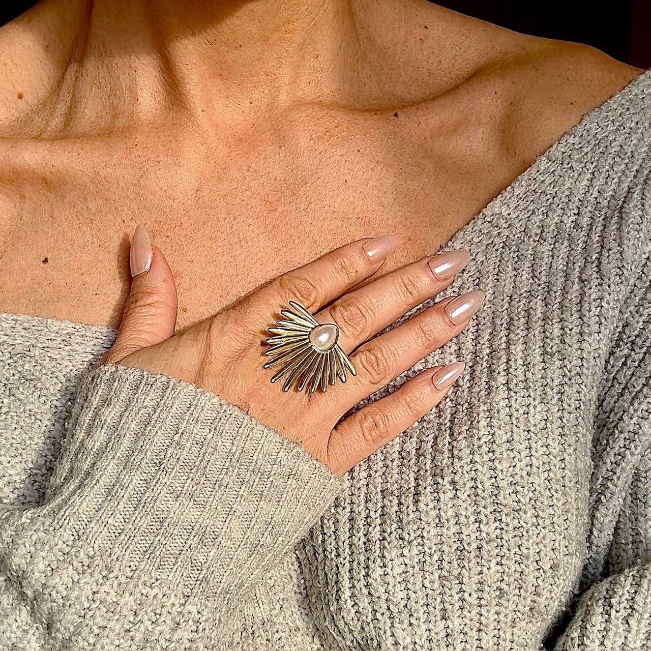 MAD SO CREATION Solaire bague doré cabochon ajustable