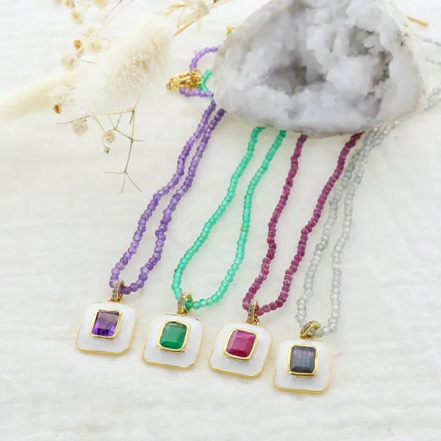 Leticia Ponti Laura collier améthyste pendentif émaillé 40 cm