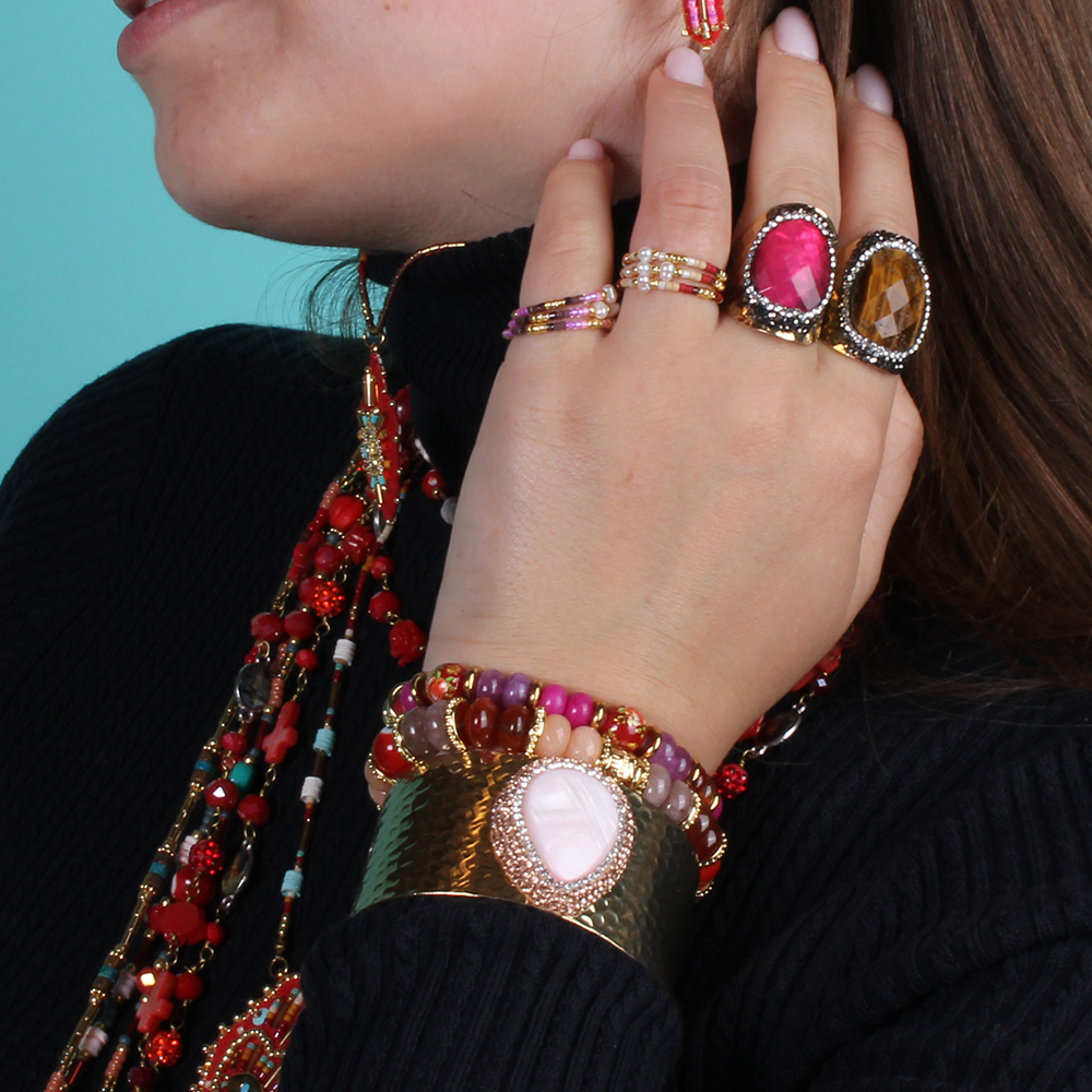 Hypnochic Bracelets Jonc Strass Pierre doré martelé