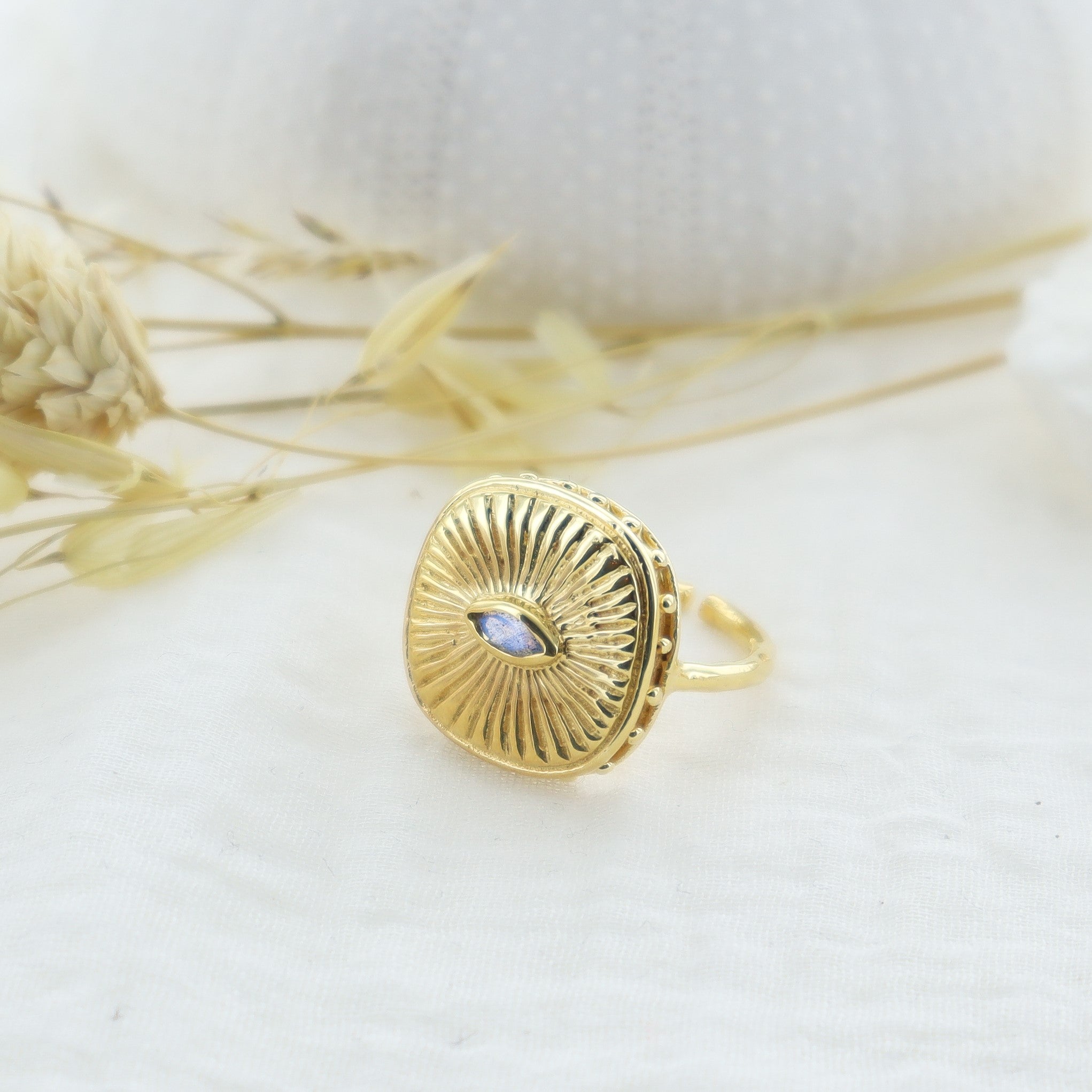 Leticia Ponti Œil bague améthyste ajustable plaqué or