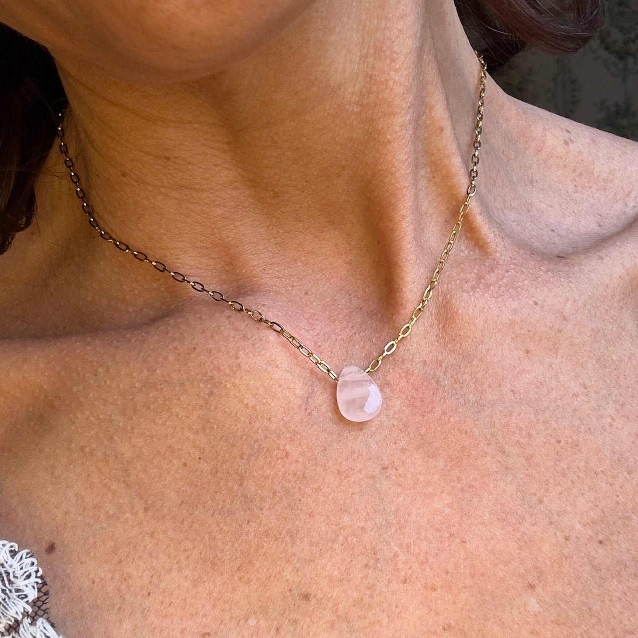 MAD SO CREATION Collier Josette quartz rose acier 39 cm