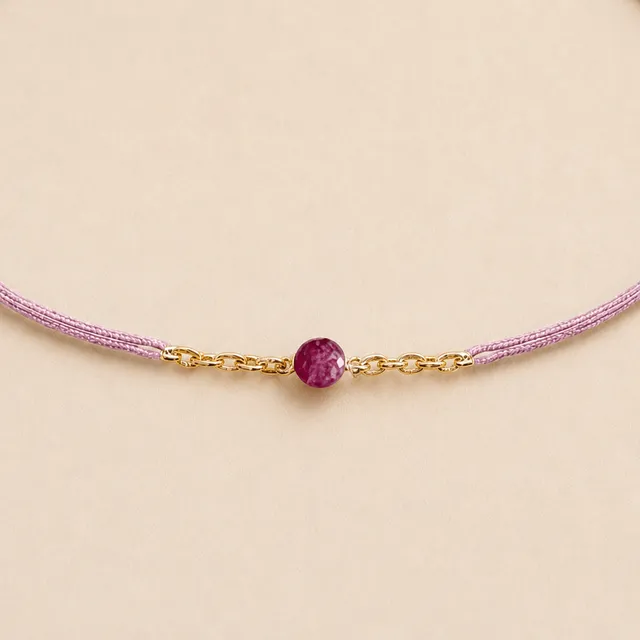 Ô Plum bracelet cordon mini rubis vieux rose plaqué or
