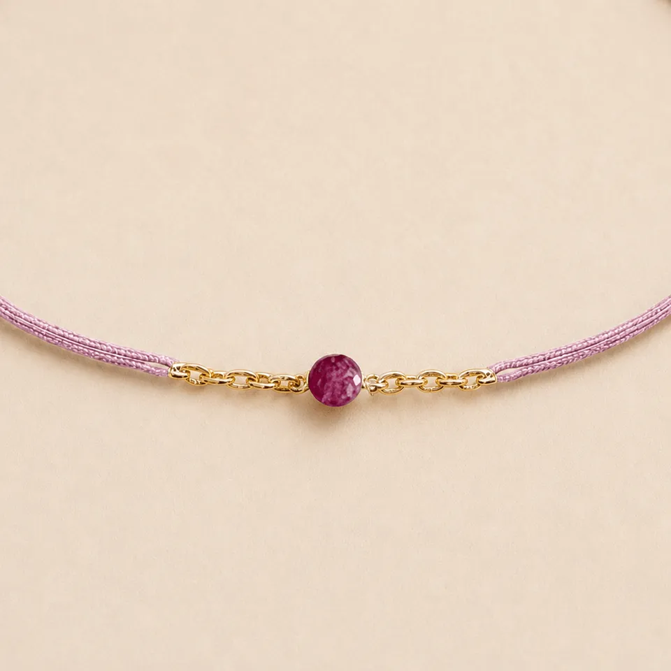 Ô Plum bracelet cordon mini rubis vieux rose plaqué or