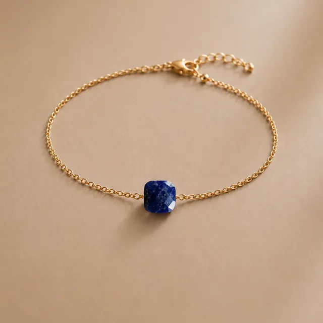 Ô PLUM Bracelet Chaîne Charlie lapis-lazuli plaqué or