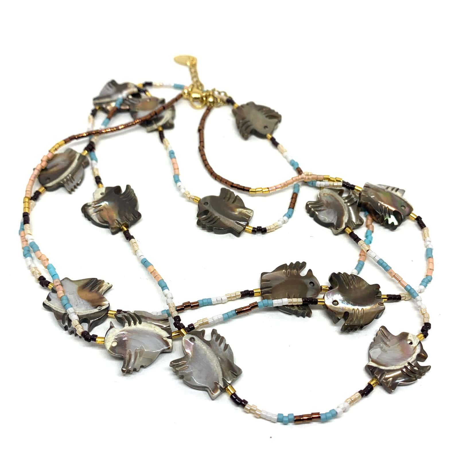 HYPNOCHIC TOTEM sautoir long nacré oiseau perles Miyuki