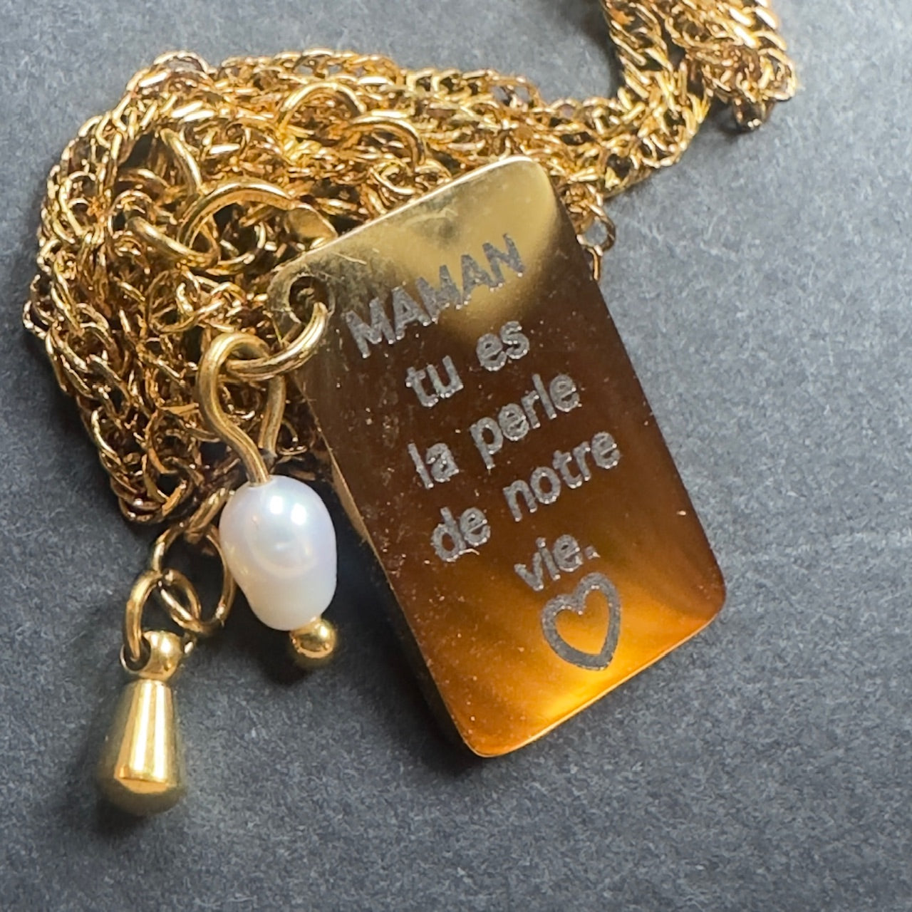 Mad So Creation Poe collier perle gravé ma vie 41 cm