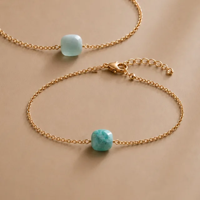 Ô PLUM Shenaa Amazonite bracelet plaqué or pierre foncée 15-18 cm