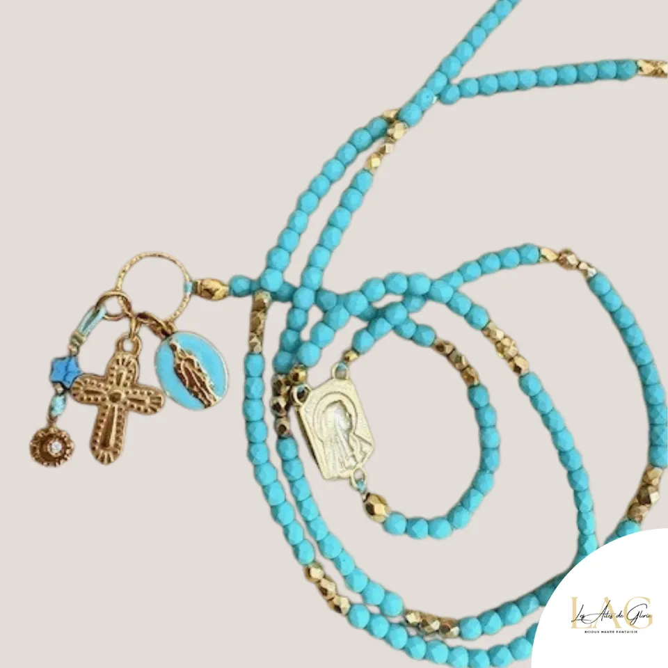 Les Ailes de Gloria Collier Chapelet Boho Turquoise sautoir perles