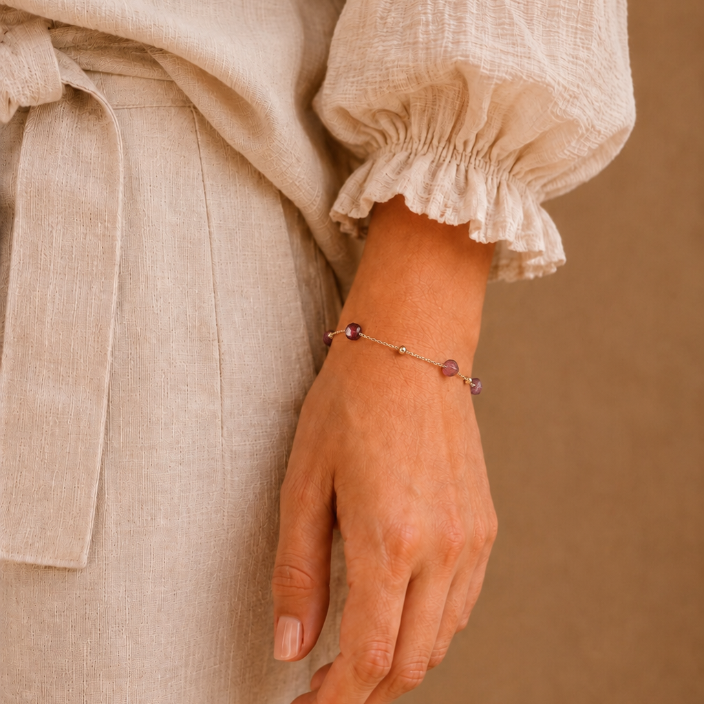 Ô Plum Héloïse bracelet 4 tourmalines roses plaqué or