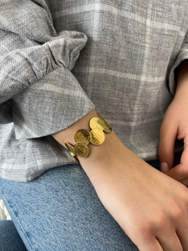 Le P’tit Franc Bracelets Décalé 5 centimes bracelet manchette plaqué argent