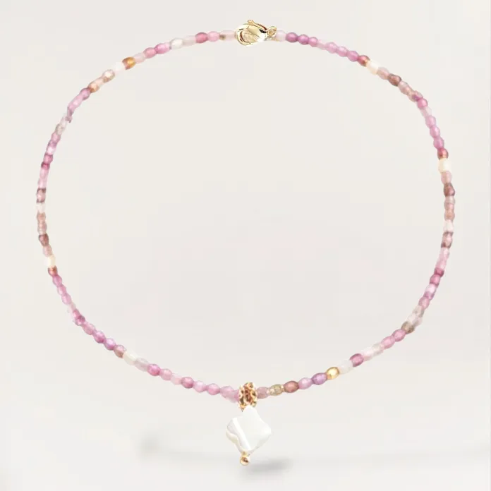 Ô PLUM AMBRINE collier tourmaline rose plaqué or 39/42 cm