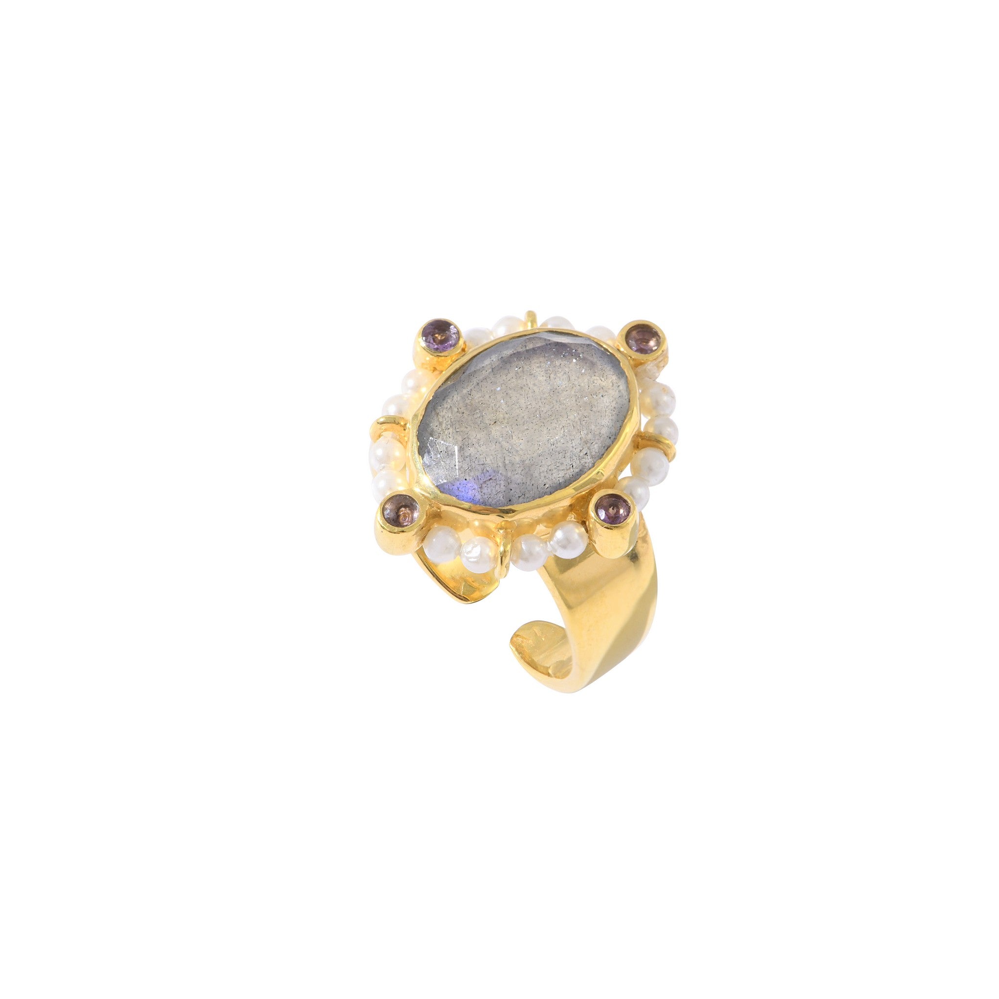 Leticia Ponti Joséphine bague labradorite ajustable plaqué or