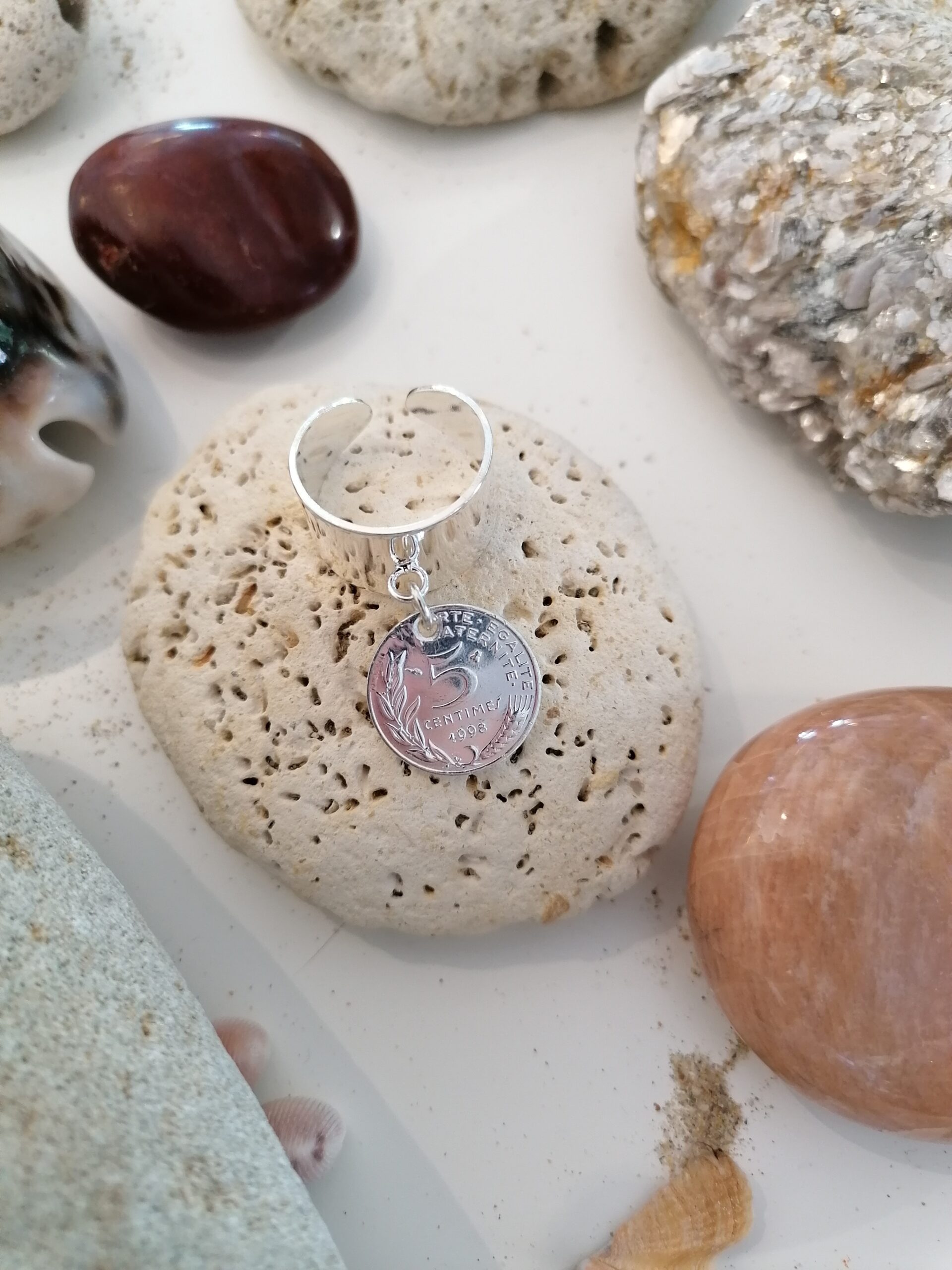 Le P'tit Franc Pampille 5 Centimes bague réglable argent