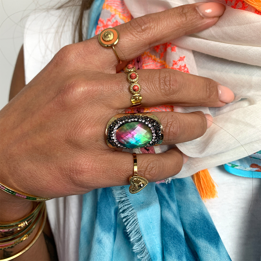Hypnochic Dazzle Shell bague dorée strass ajustable