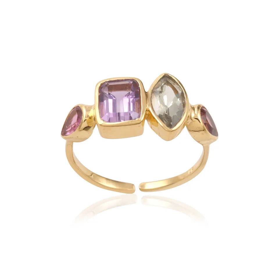 Leticia Ponti Paloma bague plaqué or tourmaline rose ajustable