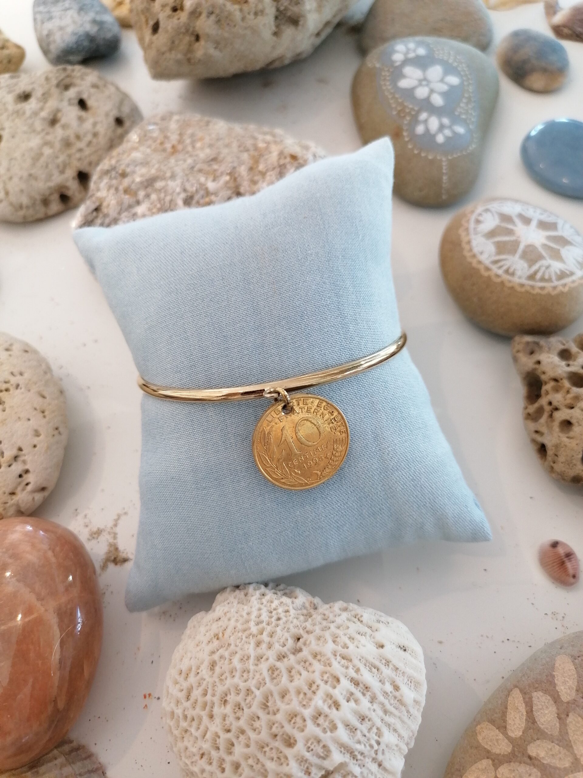 Le P’tit Franc Jonc Fin bracelet pièce 10 centimes plaqué or