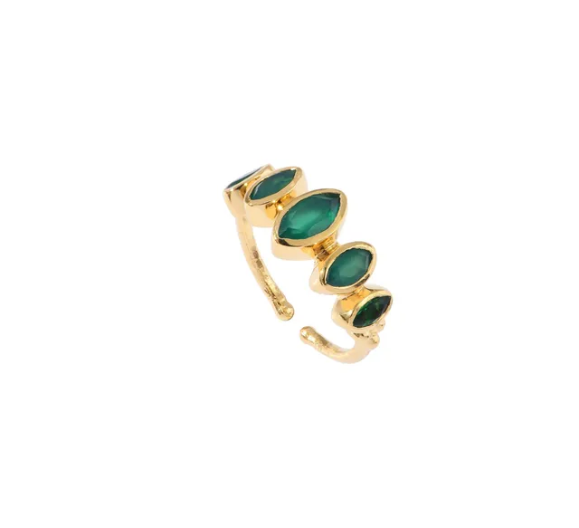Leticia Ponti Betsy bague agate verte plaqué or ajustable