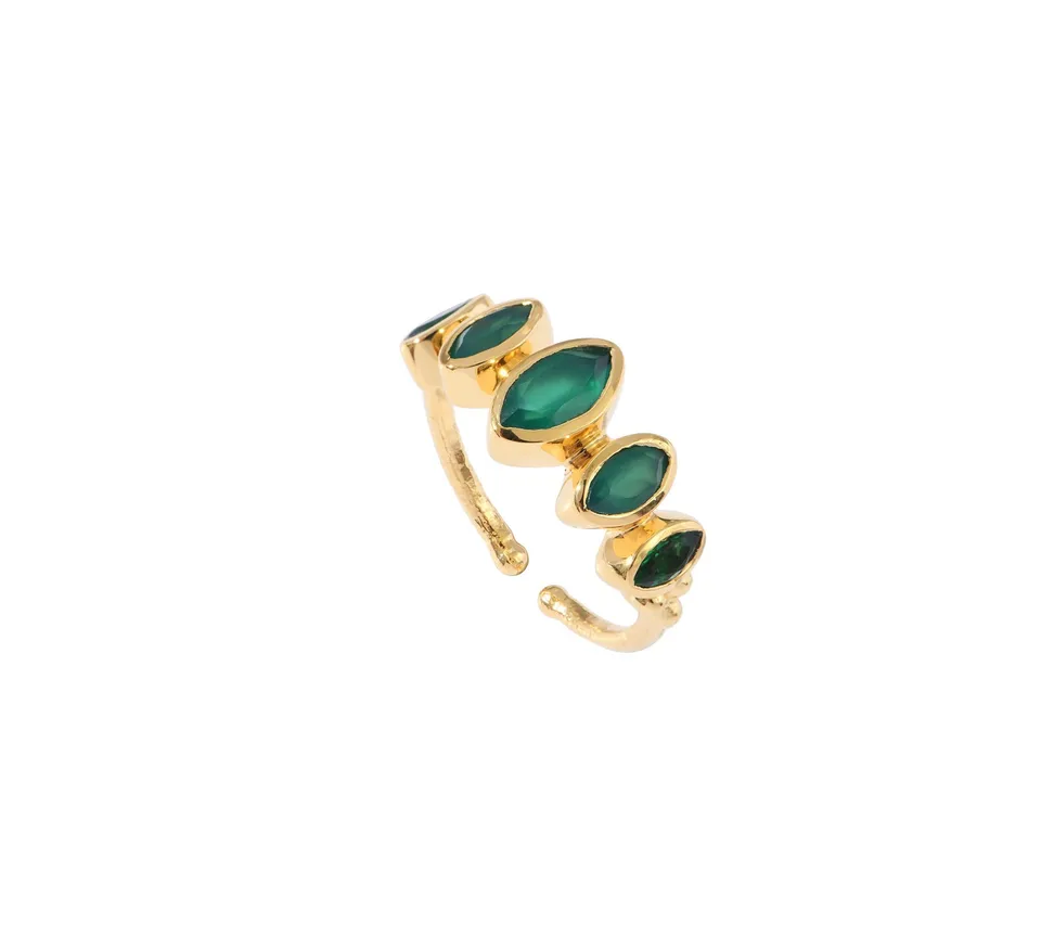 Leticia Ponti Betsy bague agate verte plaqué or ajustable