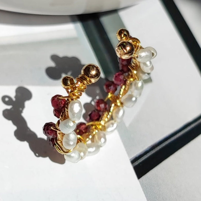 Ô PLUM Anneau Prune bague grenat perles plaqué or