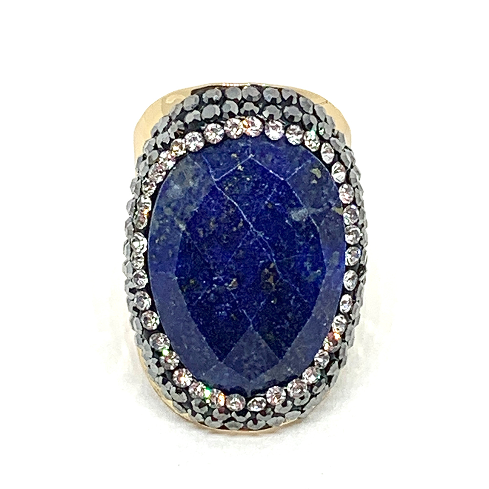 HYPNOCHIC Bague Strass Lapis Lazuli Doré Ajustable
