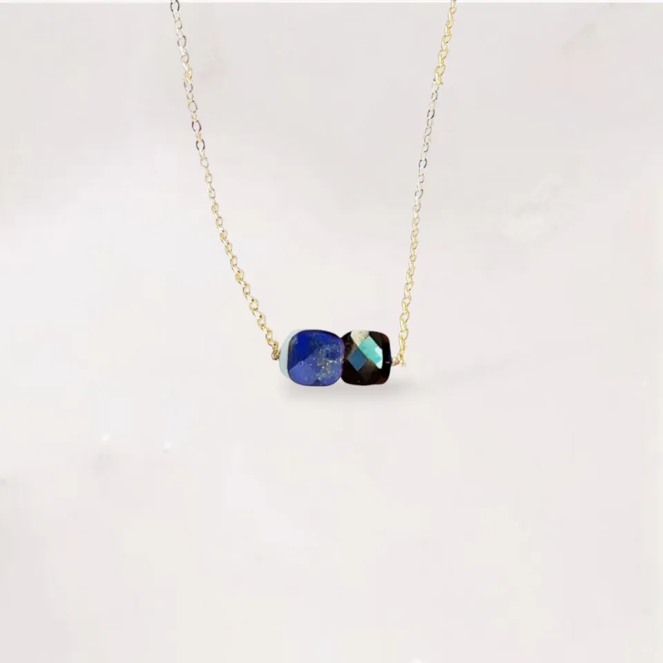 Ô PLUM Aliénor Sodalite collier plaqué or 42/45 cm