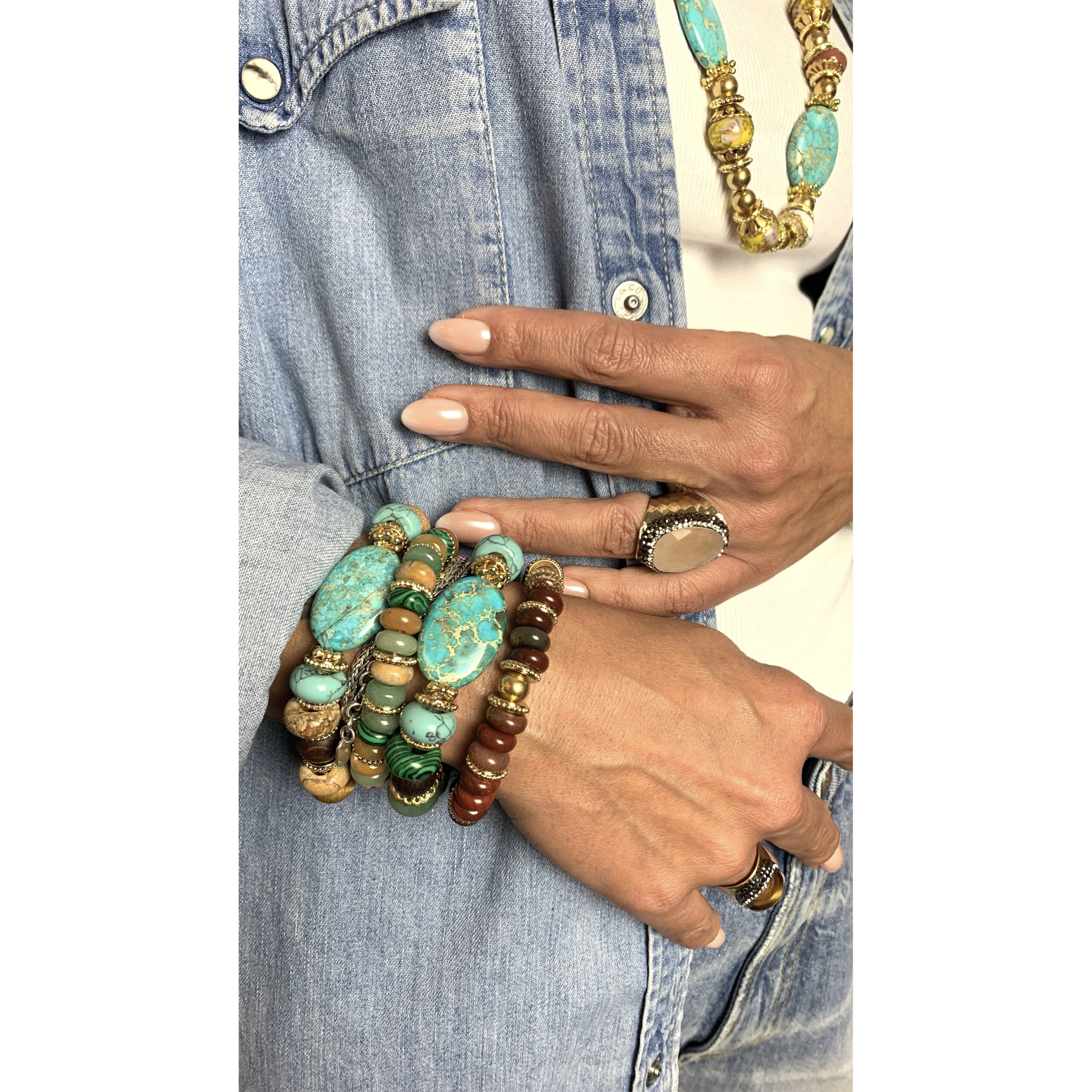 Hypnochic Mahi bracelet pierres naturelles perles dorées