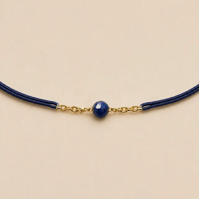 Ô PLUM Bracelet cordon mini Lapis-Lazuli plaqué or marine