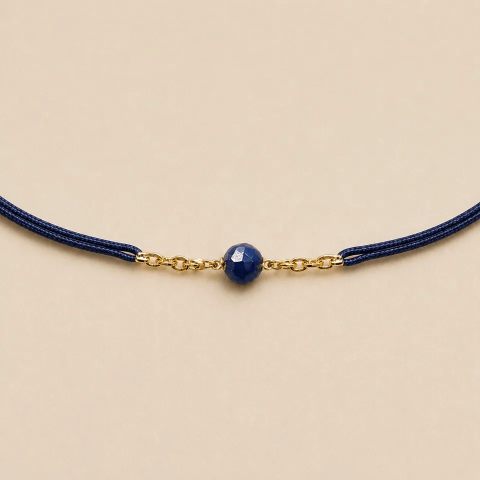 Ô PLUM Bracelet cordon mini Lapis-Lazuli plaqué or marine
