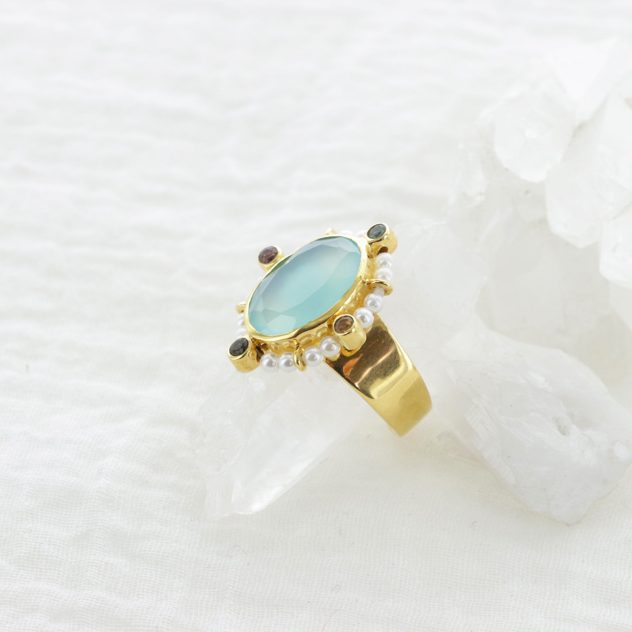 Leticia Ponti Joséphine bague labradorite ajustable plaqué or
