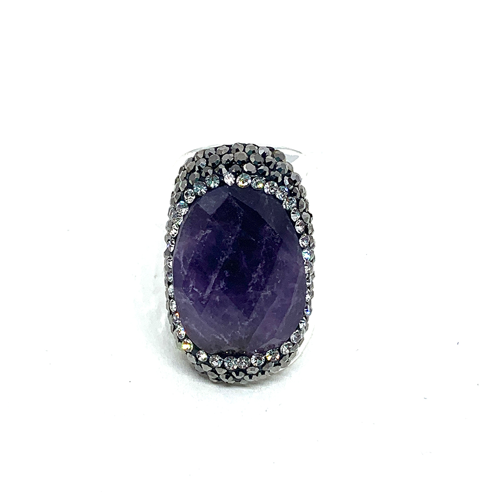 Hypnochic Strass Pierre Améthyste bague argentée ajustable