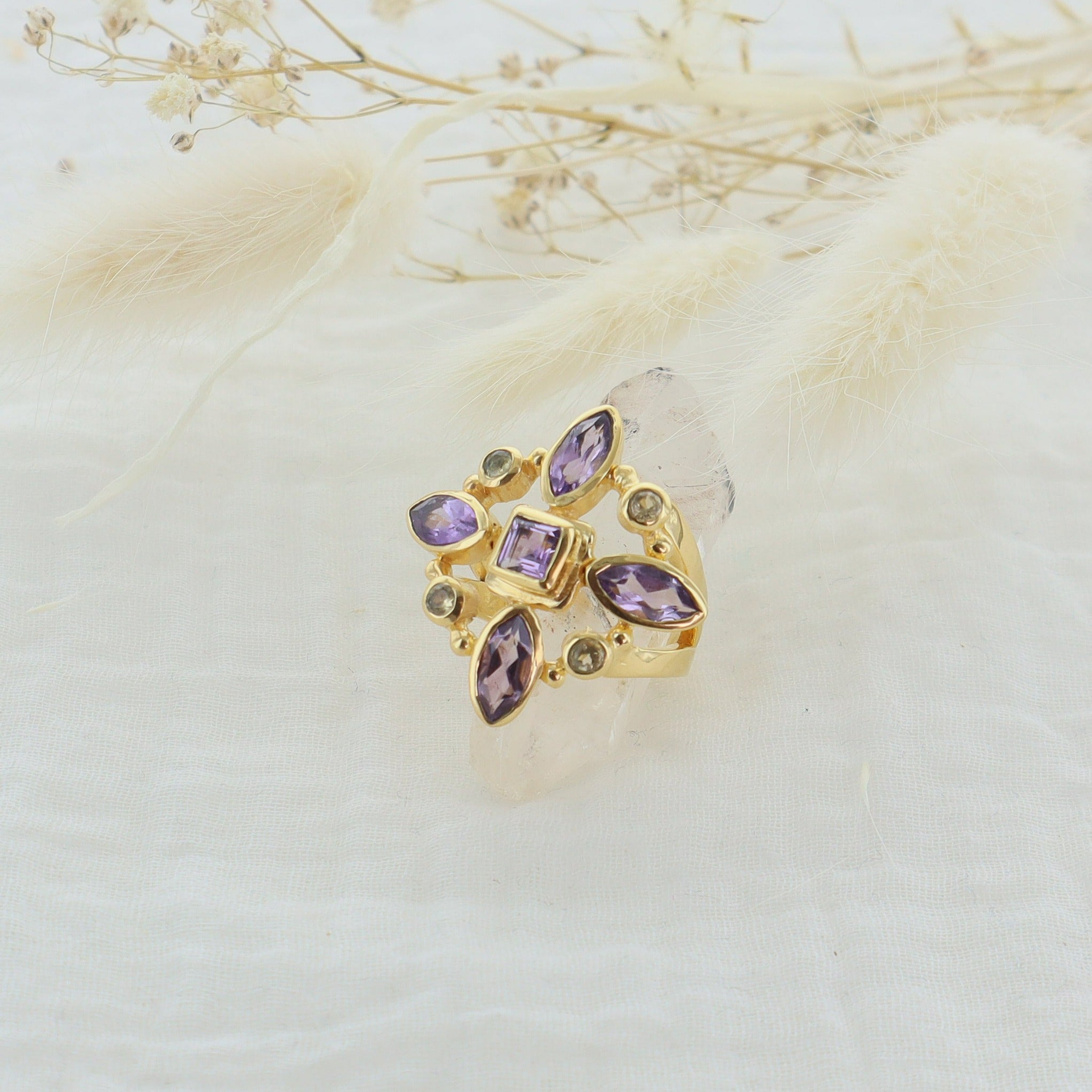 Leticia Ponti Rosie bague ajustable plaqué or pierres XL/S