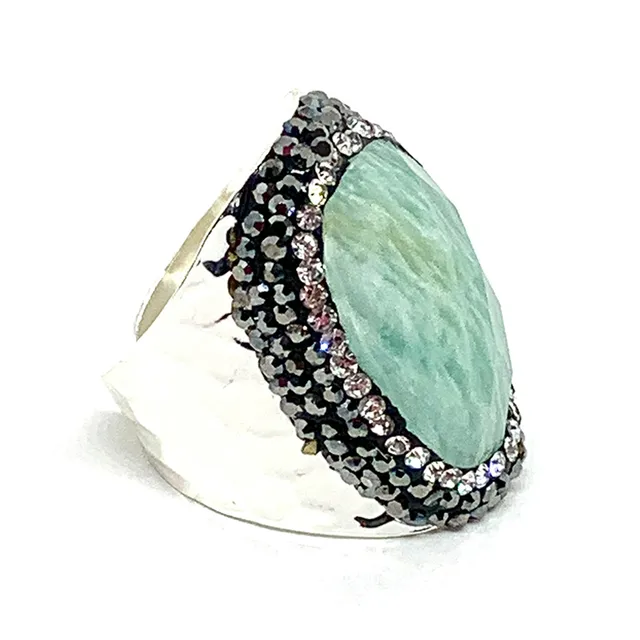 Hypnochic Amazonite bague argentée strass ajustable