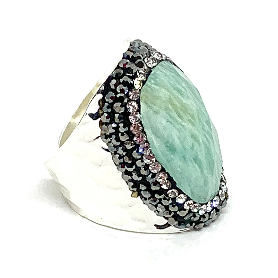 Hypnochic Amazonite bague argentée strass ajustable