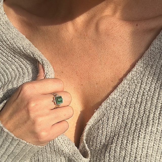 MAD SO CREATION Isambre bague dorée malachite ajustable