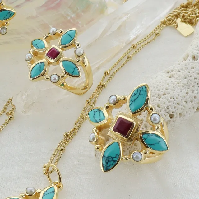 Leticia Ponti Rosie bague ajustable plaqué or pierres XL/S
