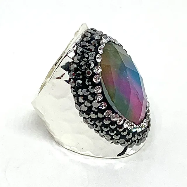 Hypnochic Dazzle Shell bague argentée strass pierre