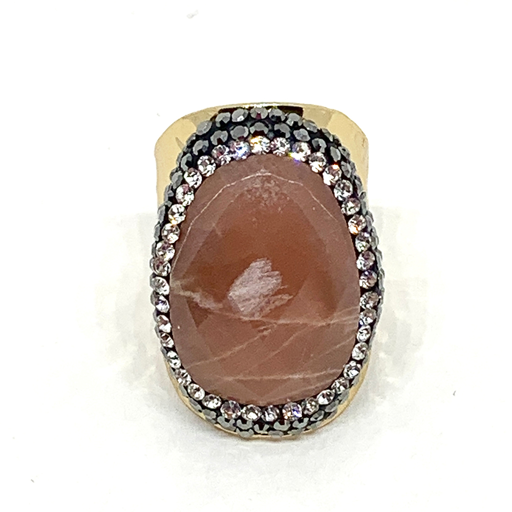 HYPNOCHIC Bagues PEACH bague dorée pierre pêche strass