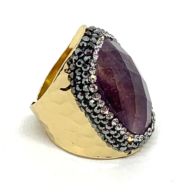 Hypnochic Fluorine bague dorée strass pierre or fin