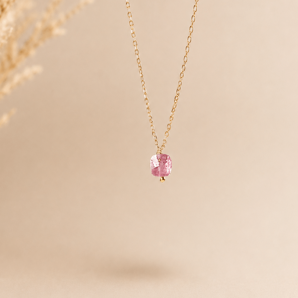 Ô PLUM Collier Tourmaline rose MIA plaqué or 42 cm