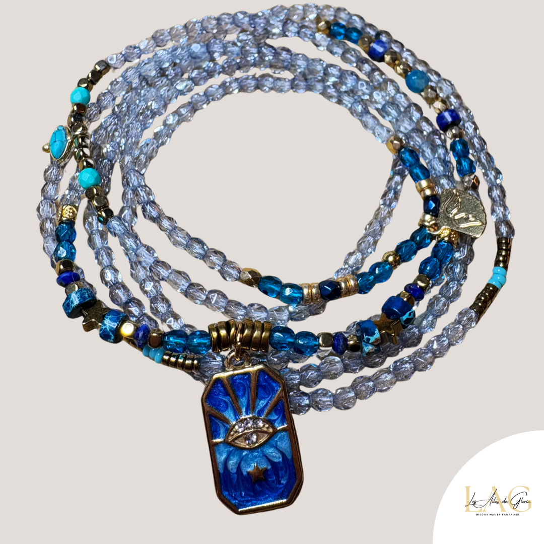 Les Ailes de Gloria Oracle d'Azur bracelet multirangs bleu