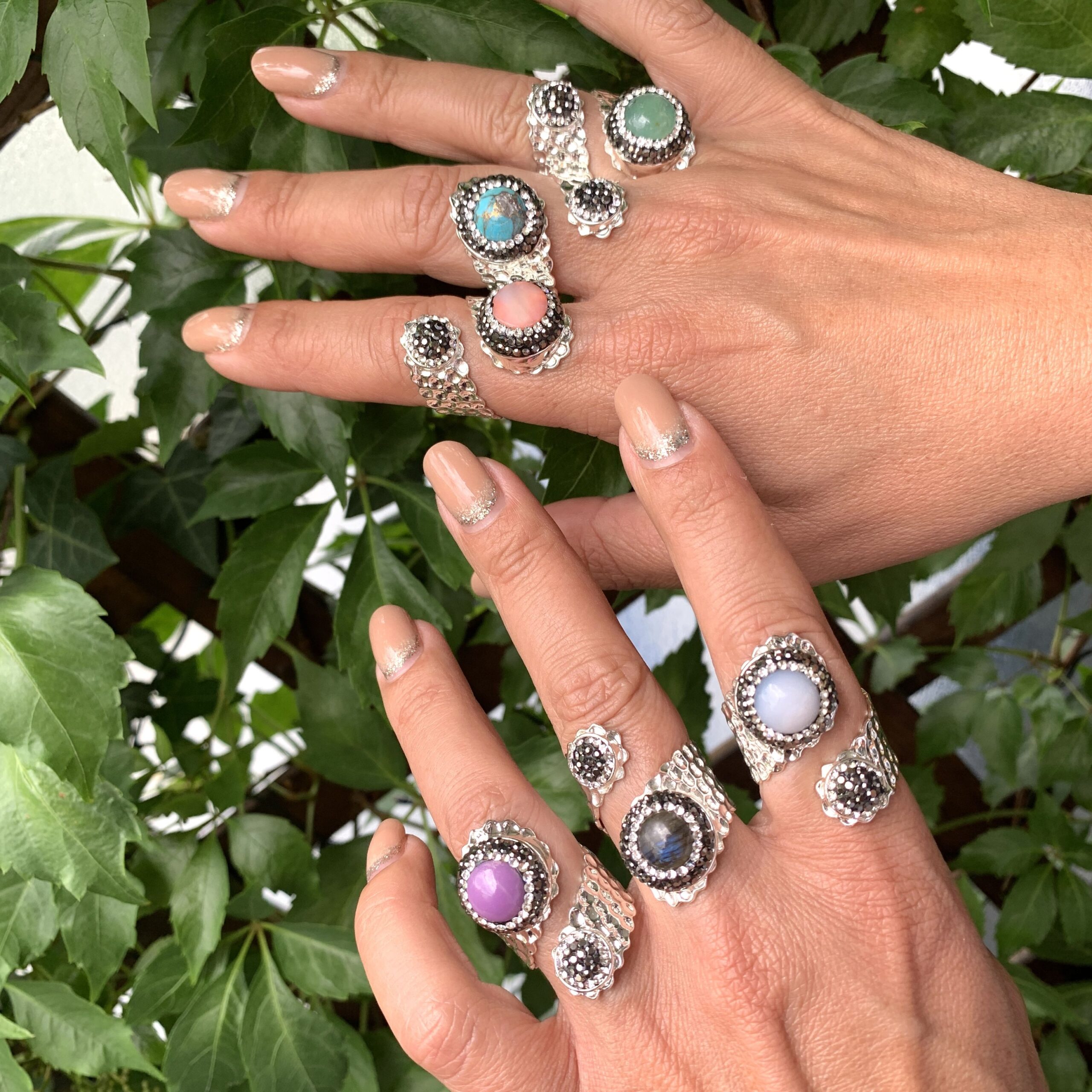Hypnochic Melina bague ajustable argentée vert d'eau