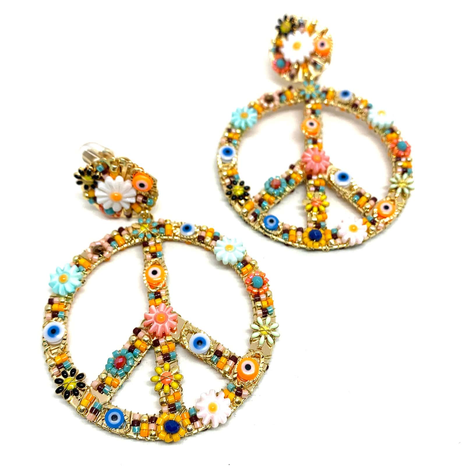 Hypnochic Boucles doreilles Peace Flower créoles multicolores