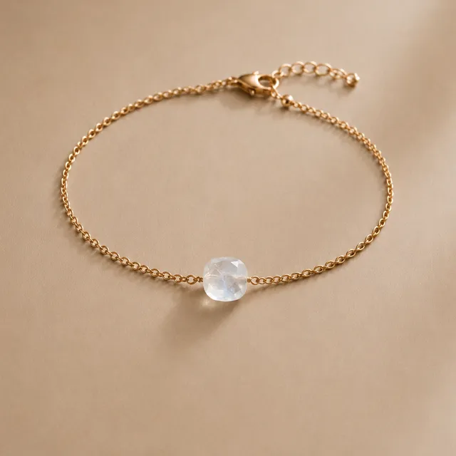 Ô PLUM CHARLIE Pierre de Lune bracelet plaqué or 17 cm