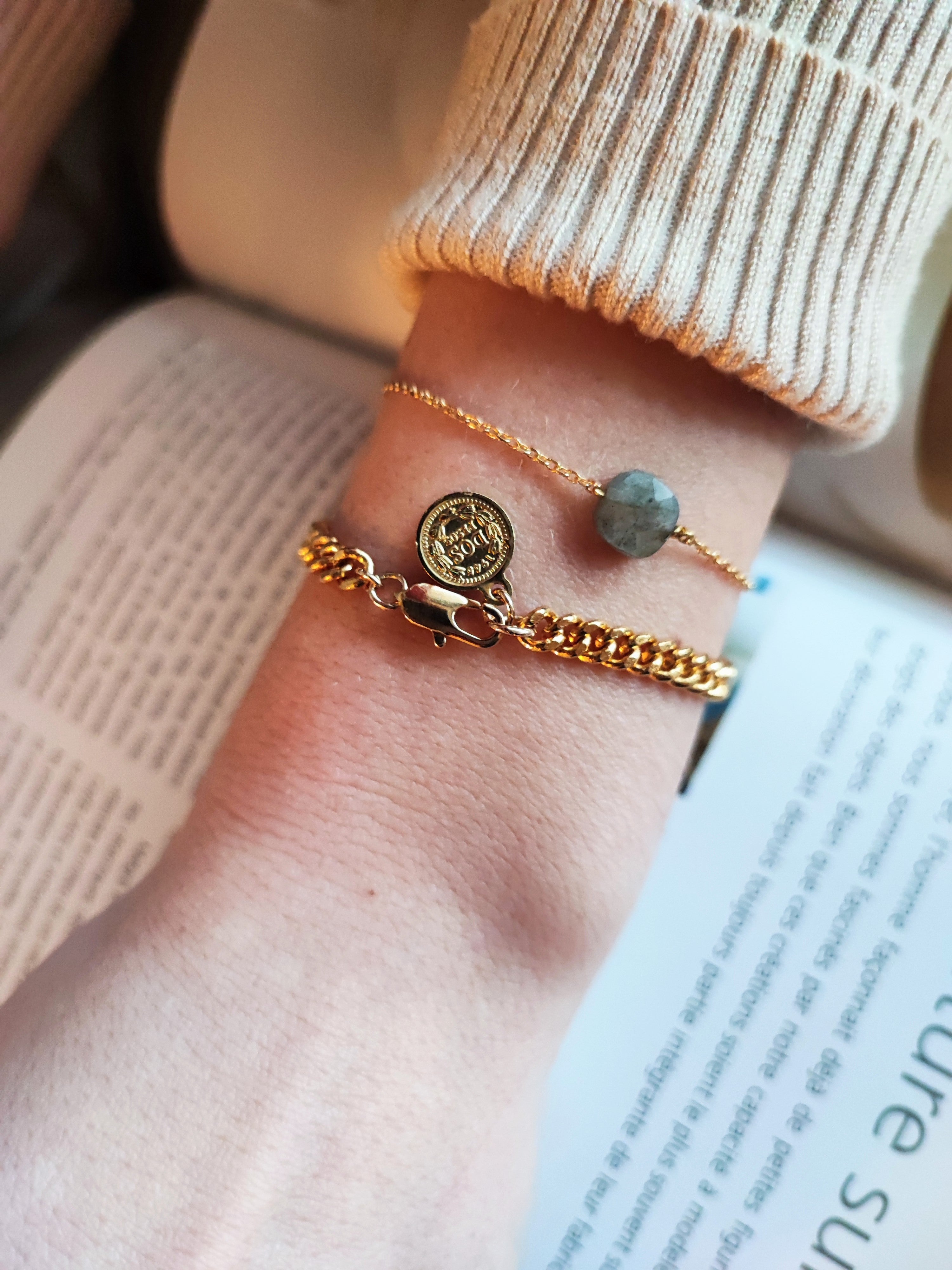 Ô PLUM SHENAA Bracelet Labradorite Plaqué Or 17-19 cm