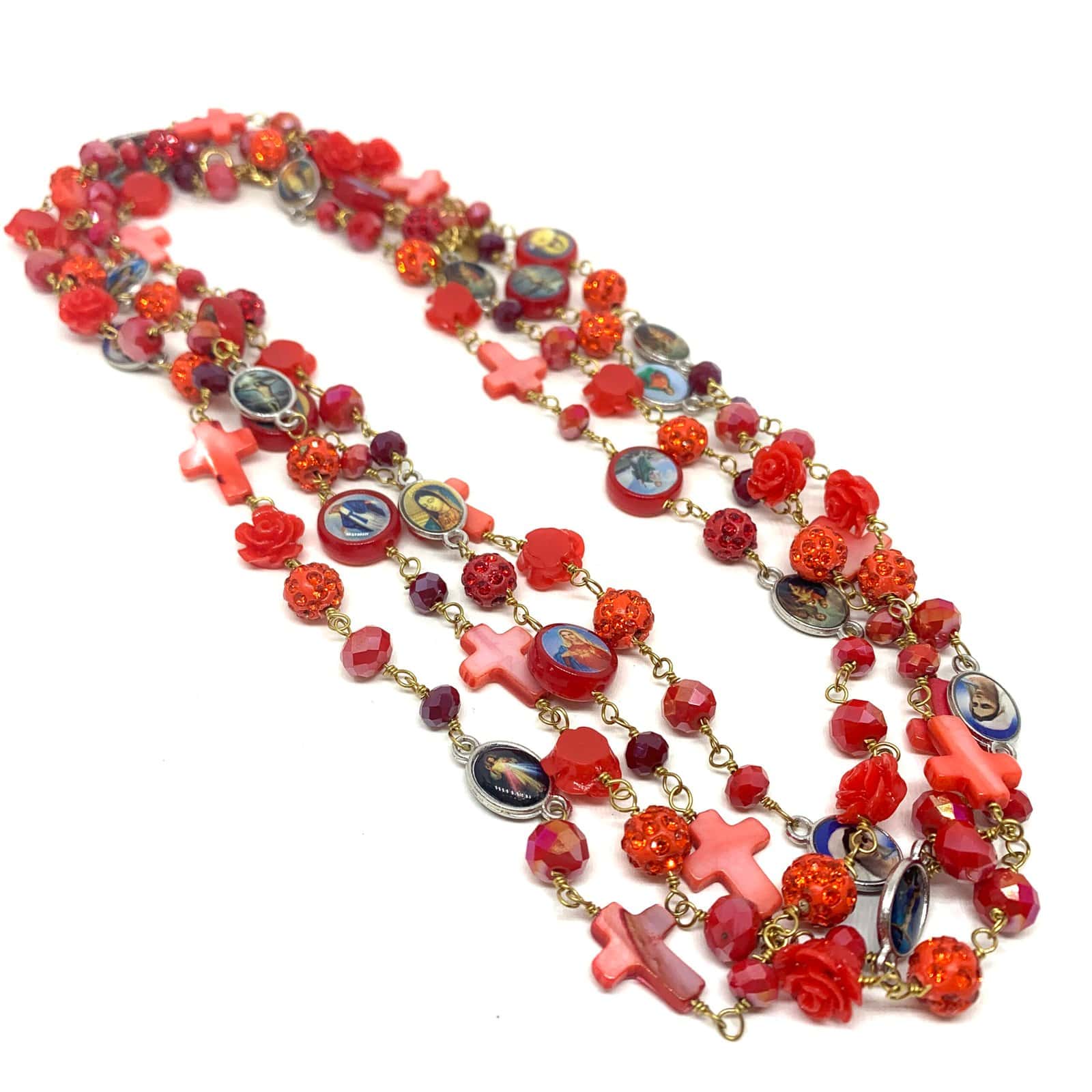 Hypnochic Marie sautoir long perles croix nacre 2 m