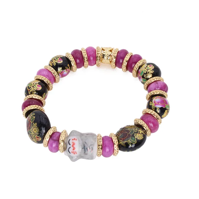 Hypnochic Flora bracelet élastique chat perles violettes
